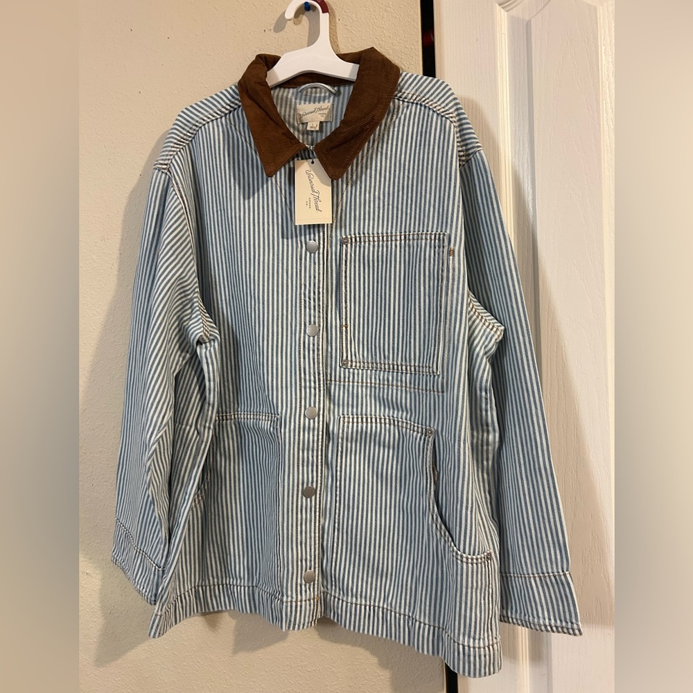 Universal Thread Blue Striped Jacket with brown Corduroy Collar - Picture 2 of 6